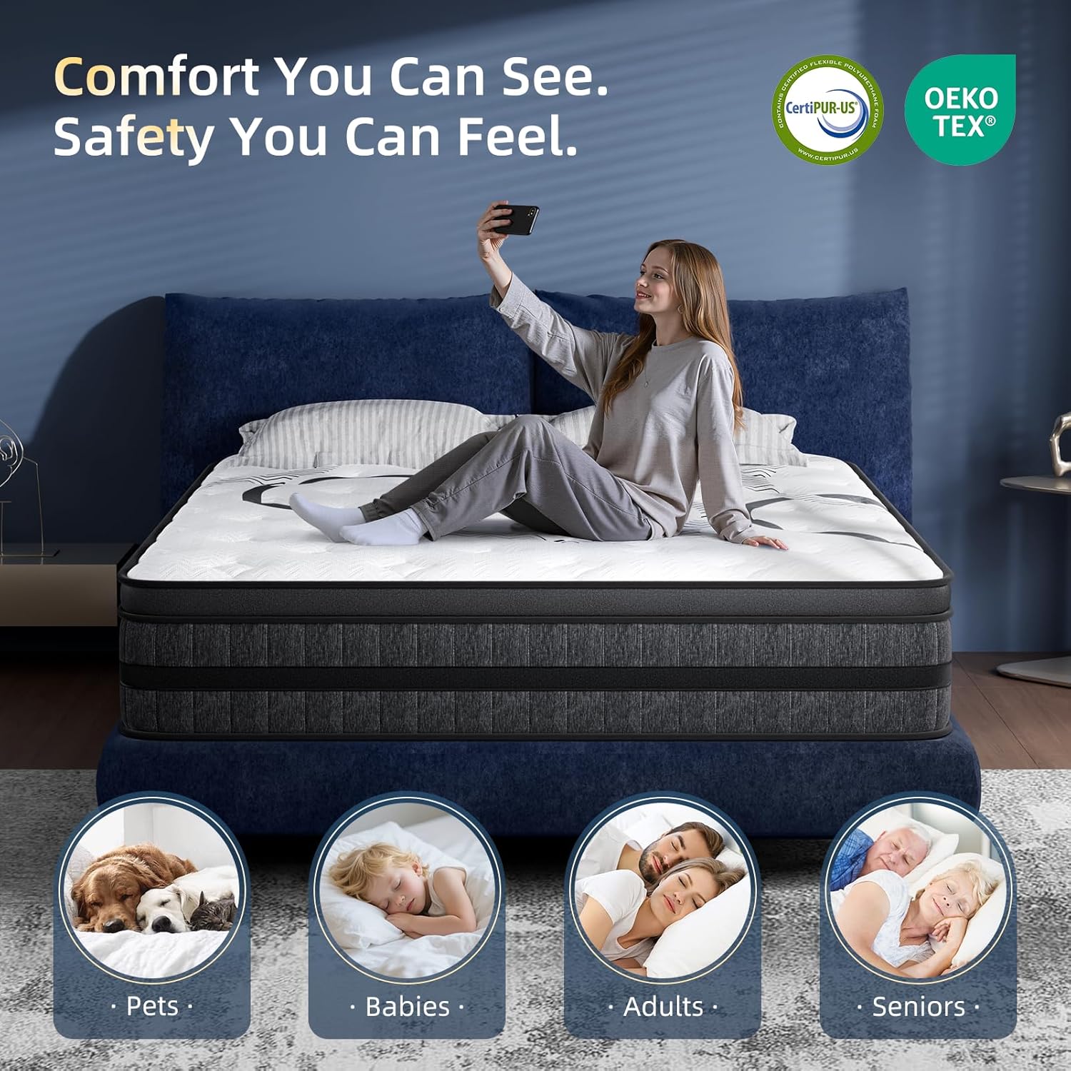 King Size Mattress, 12 Inch Hybrid King Mattress in a Box, Medium Firm, Memory Foam & Pocketed Springs, Pressure Relief, CertiPUR-US Certified& Fiberglass Free, Motion Isolation, 365-Night Trial