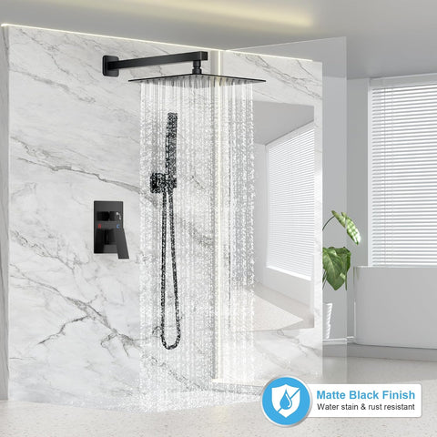 FPXRNG Shower Faucet Set with 10 Inch Matte Black Rain Shower Head