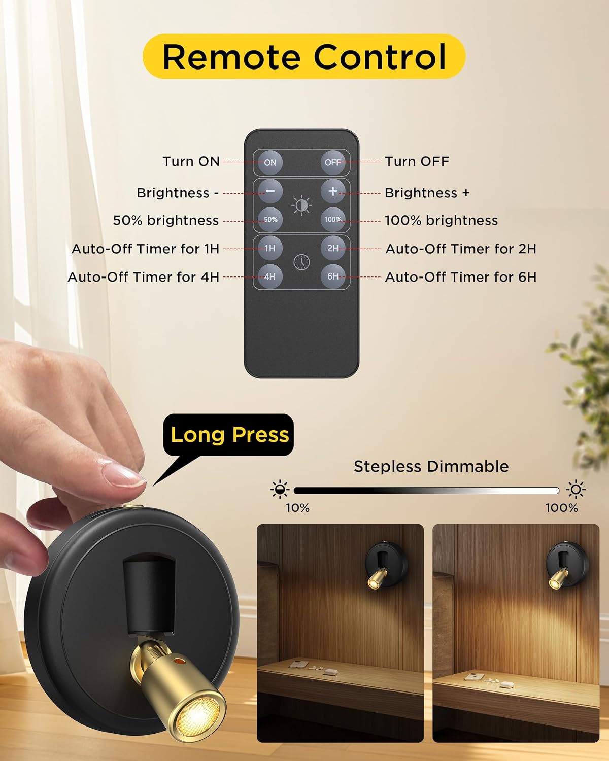 Rechargeable Battery LED Spotlight Indoor: Wireless Mini Art Accent Spot Lights with Timer Remote - Small Dimmable Uplight for Plants Display Painting Dartboard Artwork Portrait Closet