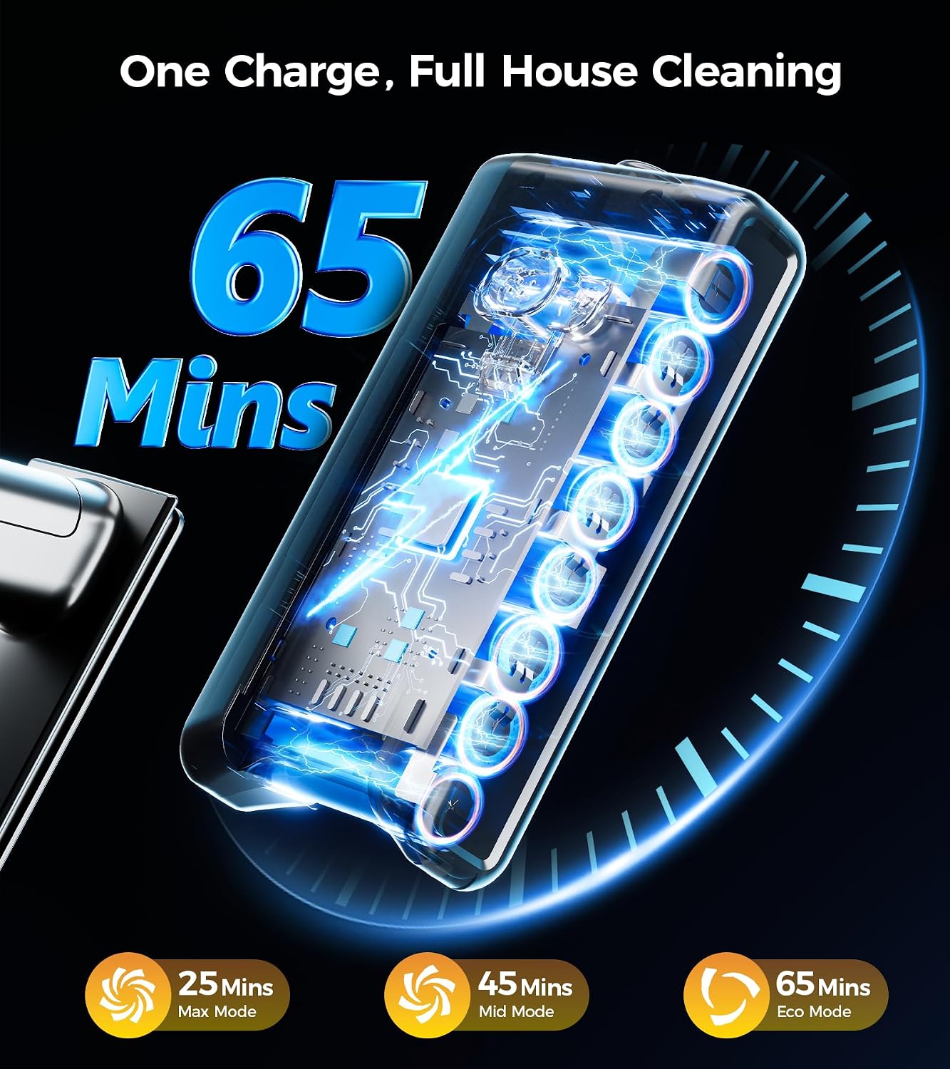 Cordless Vacuum Cleaner, 600W 50KPA 65Mins Vacuum Cleaners for Home, Stick Vacuum with Self-Standing,Touch Screen, Anti-Tangle Brush, 8-in-1 Lightweight Wireless Vacuum for Pet Hair Carpet Hard Floors