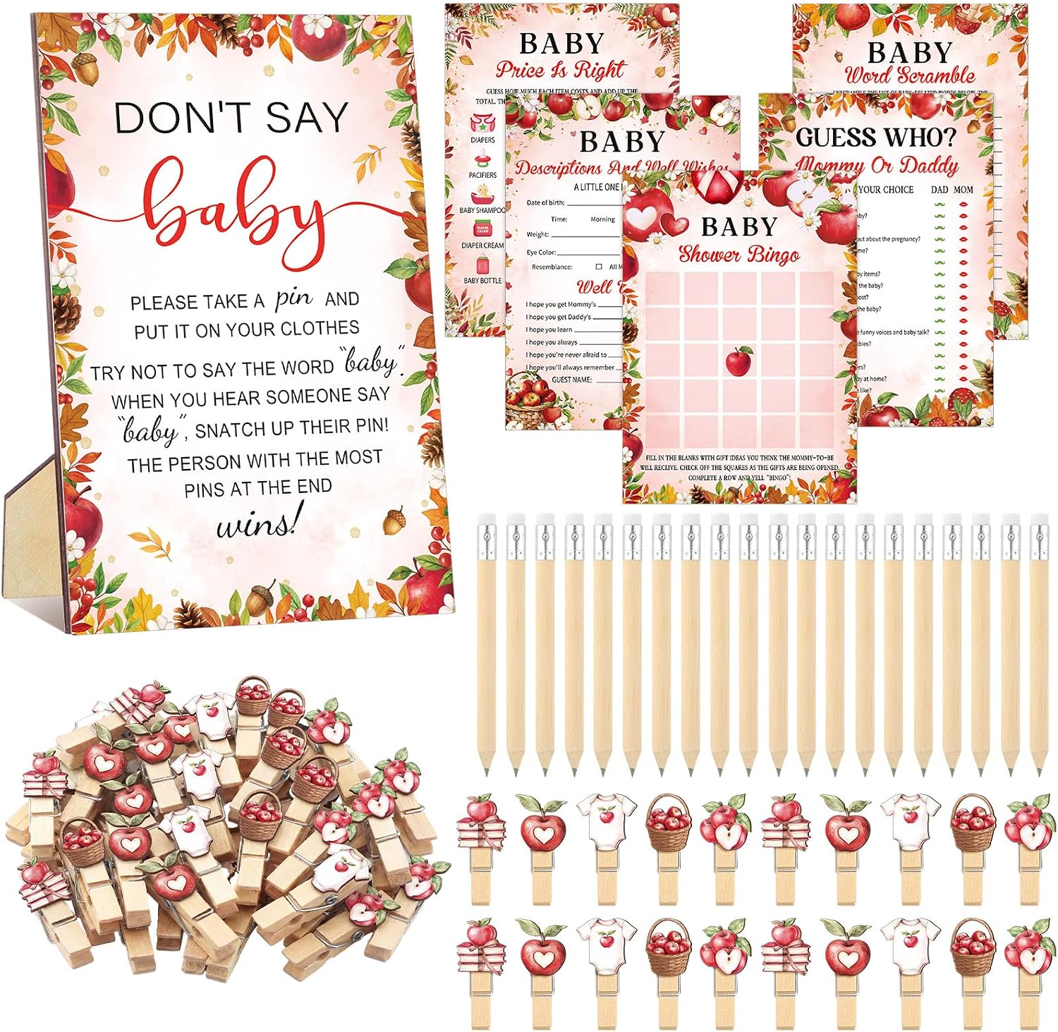 Patelai 321 Pcs Baby Shower Games Supplies, Apple of Our Eye