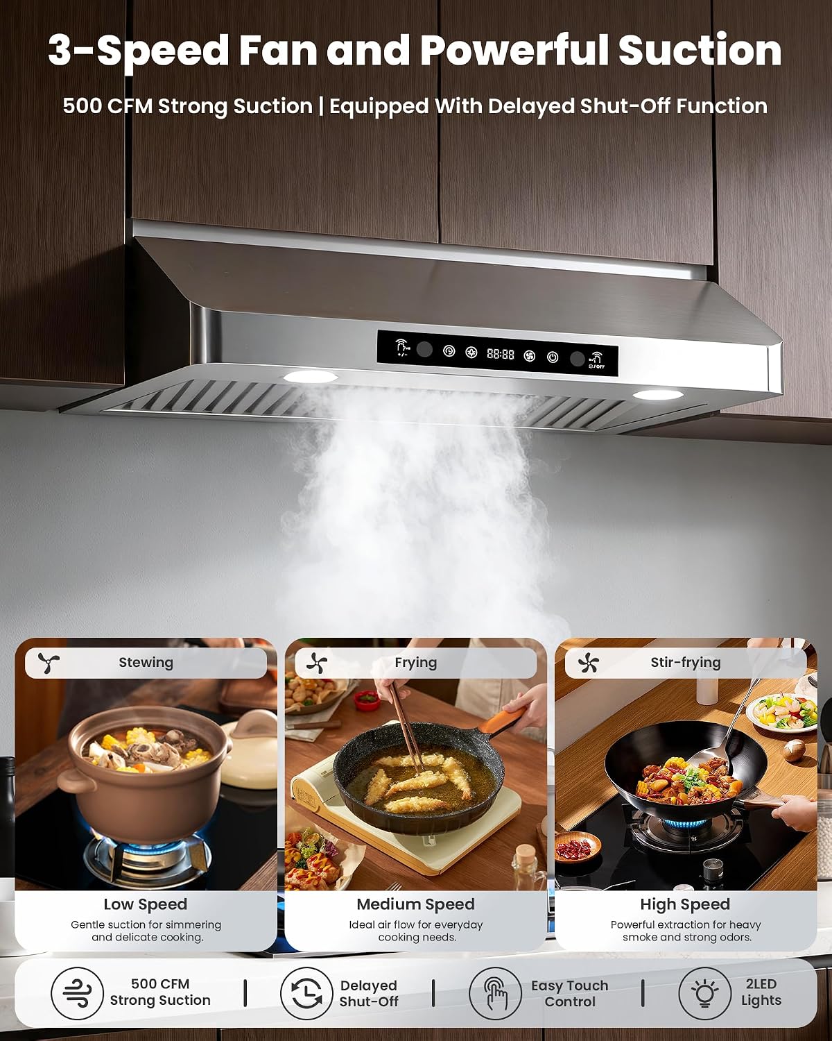 30 Inch Under Cabinet Range Hood, 500 CFM, Duct/Ductless