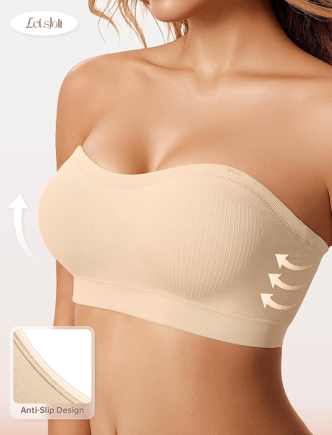 LetsJoli Strapless Bras for Women Push Up Bandeau Wireless Tube Padded Bra