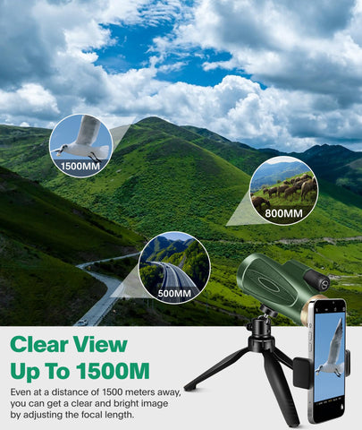 Monocular Telescope 80x100 High Power with Smartphone Adapter Tripod,Larger Vision Monoculars for Adults with BAK4 Prism & FMC Lens, Suitable for Bird Watching Hunting Hiking Camping Wildlife-Green