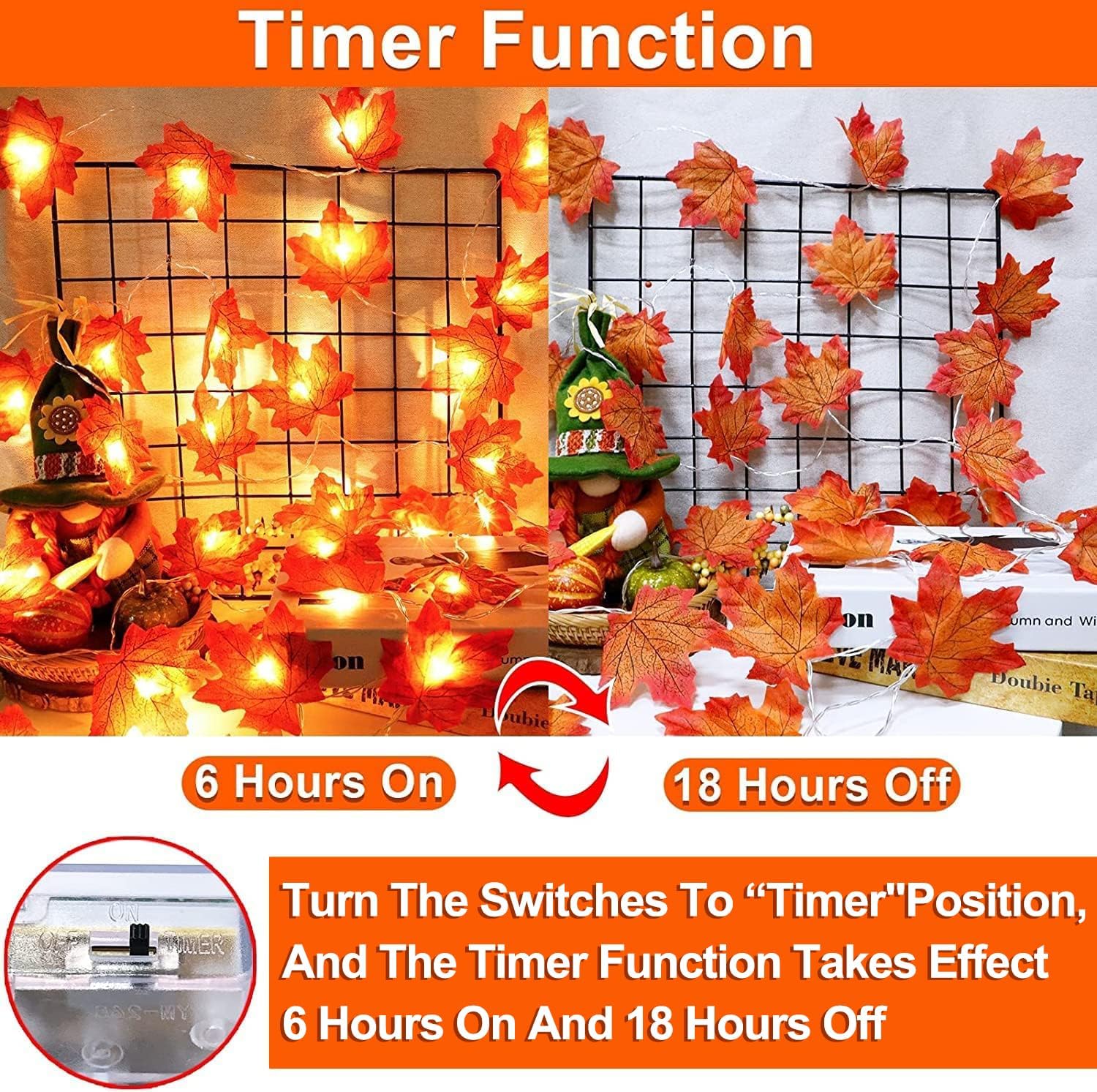 Timer&3 Pack Halloween Fall Decor 30Ft Fall Garland with Lights 60LED