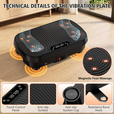 Vibration Plate Exercise Machine, 130 Levels Full Body Workout Vibrating Plate for Lymphatic Drainage Weight Loss, 450 Lbs Capacity Shake Platform with Bluetooth for Women Men