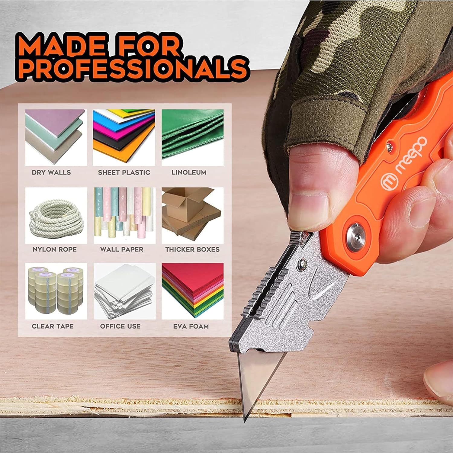 M MEEPO 4-Pack Box Cutter, Colorful Folding Utility Knife w/ 10 pcs Blades