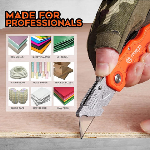 M MEEPO 4-Pack Box Cutter, Colorful Folding Utility Knife w/ 10 pcs Blades