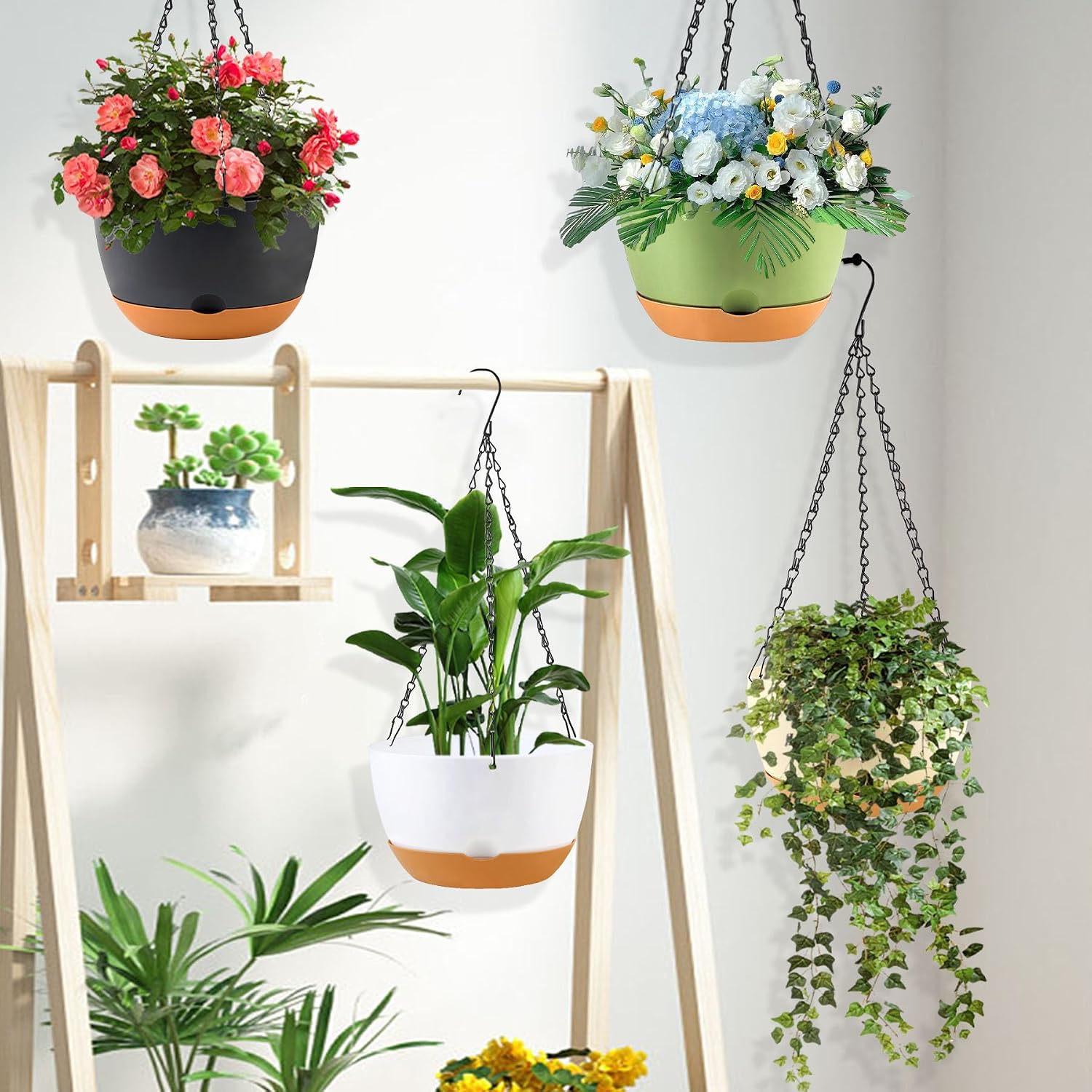 Hanging Planter for Plants Indoor, 8 Inch 4 Pack White/Black/Green/Beige