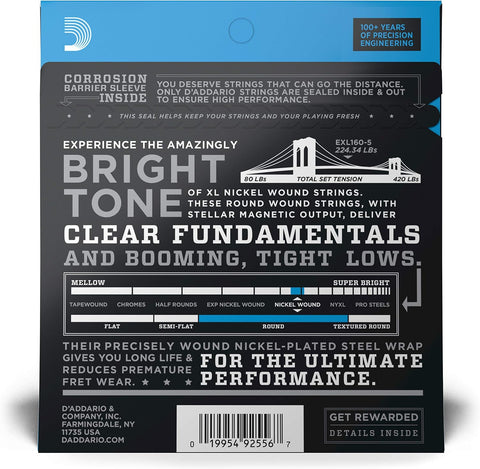 D'Addario XL Nickel Bass Guitar Strings 50-135, 5-String Set