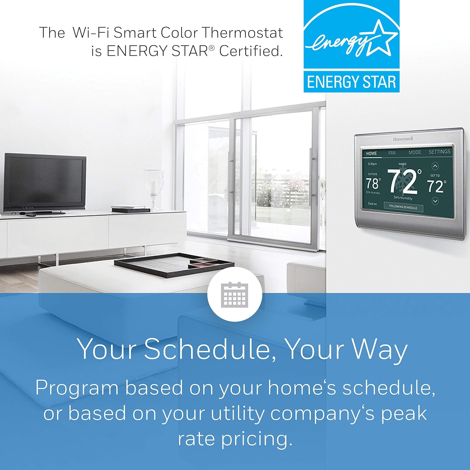 Honeywell Home RTH9585WF Wi-Fi Smart Color Thermostat, 7 Day Programmable, Touch Screen, Energy Star, Alexa Ready, C-Wire Required, Not Compatible with Line Volt Heating Gray