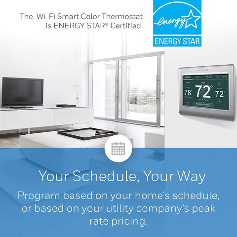 Honeywell Home RTH9585WF Wi-Fi Smart Color Thermostat, 7 Day Programmable, Touch Screen, Energy Star, Alexa Ready, C-Wire Required, Not Compatible with Line Volt Heating Gray