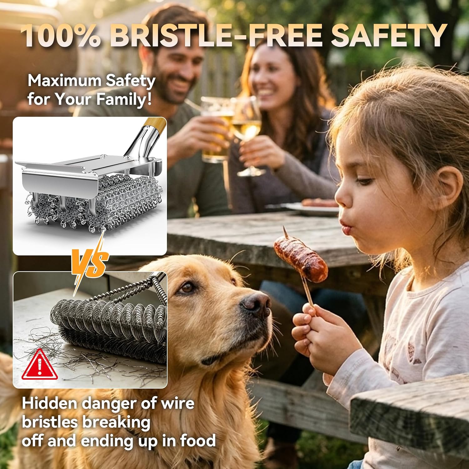 Grill Brush Bristle Free with Scraper, Stainless Steel BBQ Grill Brush