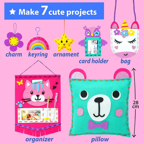 KRAFUN My First Sewing Kit for Kids Ages 6-12 | 7 Animal Dolls