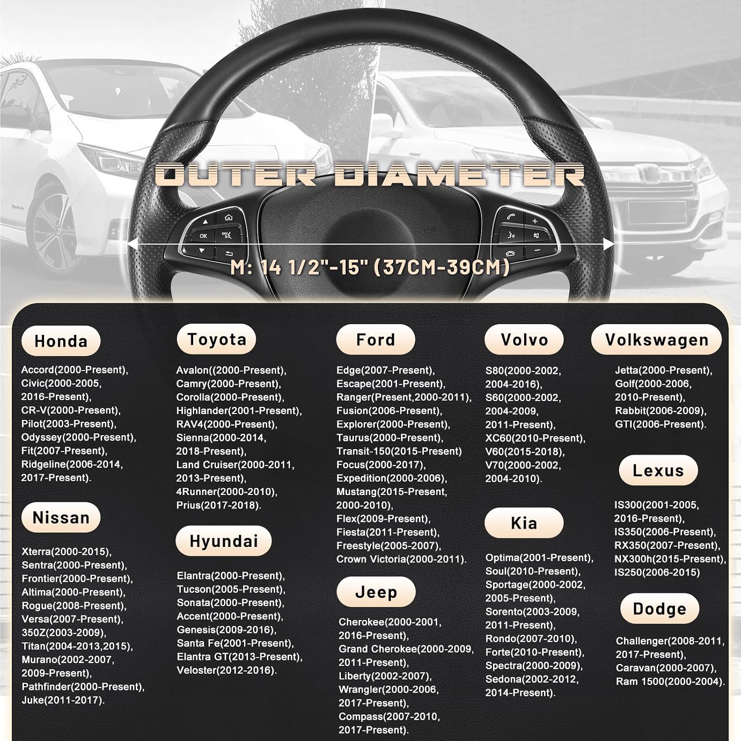 SEG Direct Black Microfiber Leather Auto Car Steering Wheel Cover 15 inch