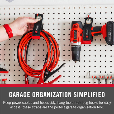 VELCRO Brand EASY HANG Extension Cord Organizer – Declutter Fast, Hang Smarter – Valentines Day Gift for Him – Heavy Duty 75 lb Hold, 2 Pack, Medium 14 in, Black Straps Fit 25–50 ft cords