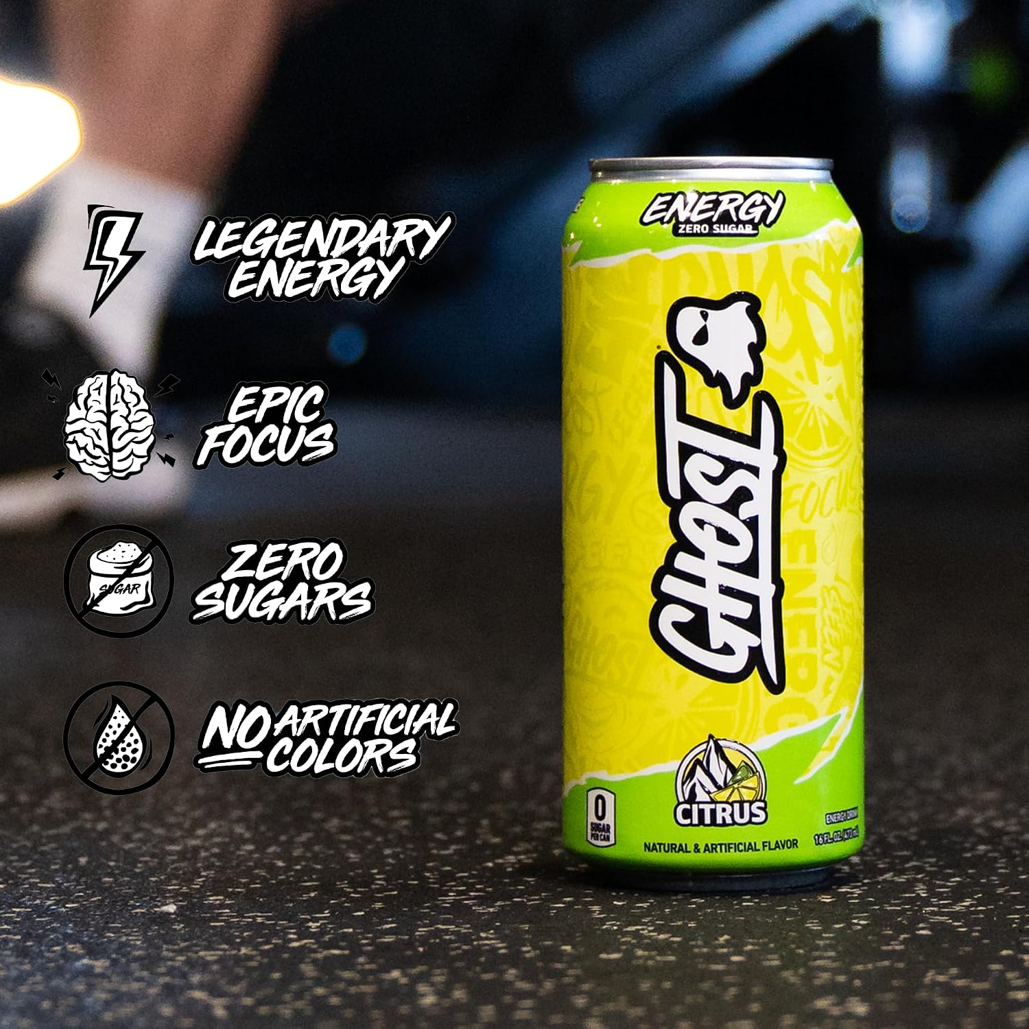 GHOST Energy Drink, Zero Sugars, 12-Pack, Citrus - 200MG Caffeine, 16oz