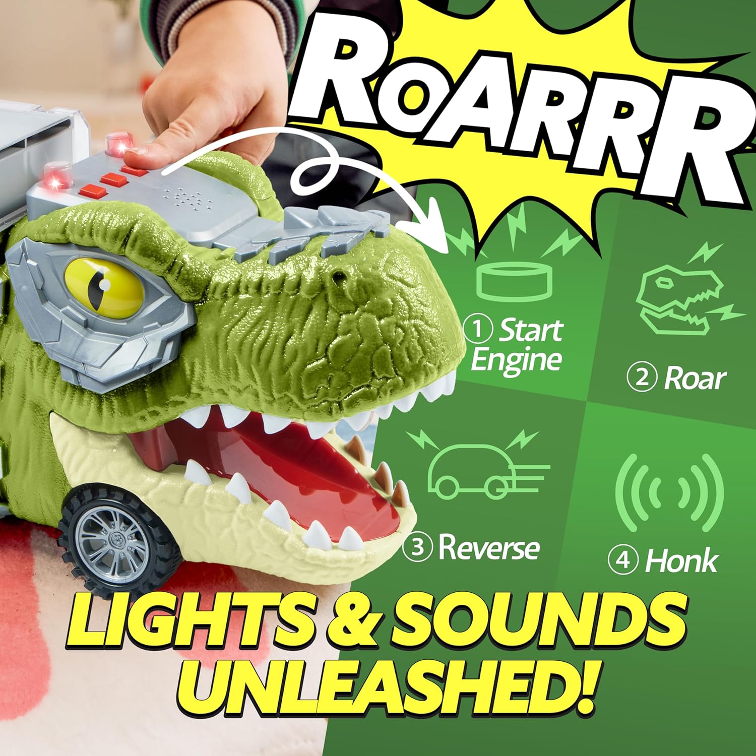 JOYIN 13 in 1 Dinosaur Toys for Kids 3-5, Transport Dinosaur Carrier Truck with 12 Pull Back Cars, Kids Toys 3-4 Birthday Gifts for 3 4 5+ Year Old Boys
