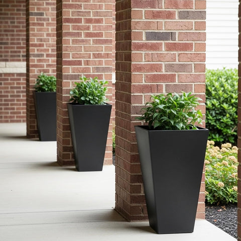 Worth 20" Tall Planters Set of 2, Black Tall Plant Pots for Indoor Outdoor