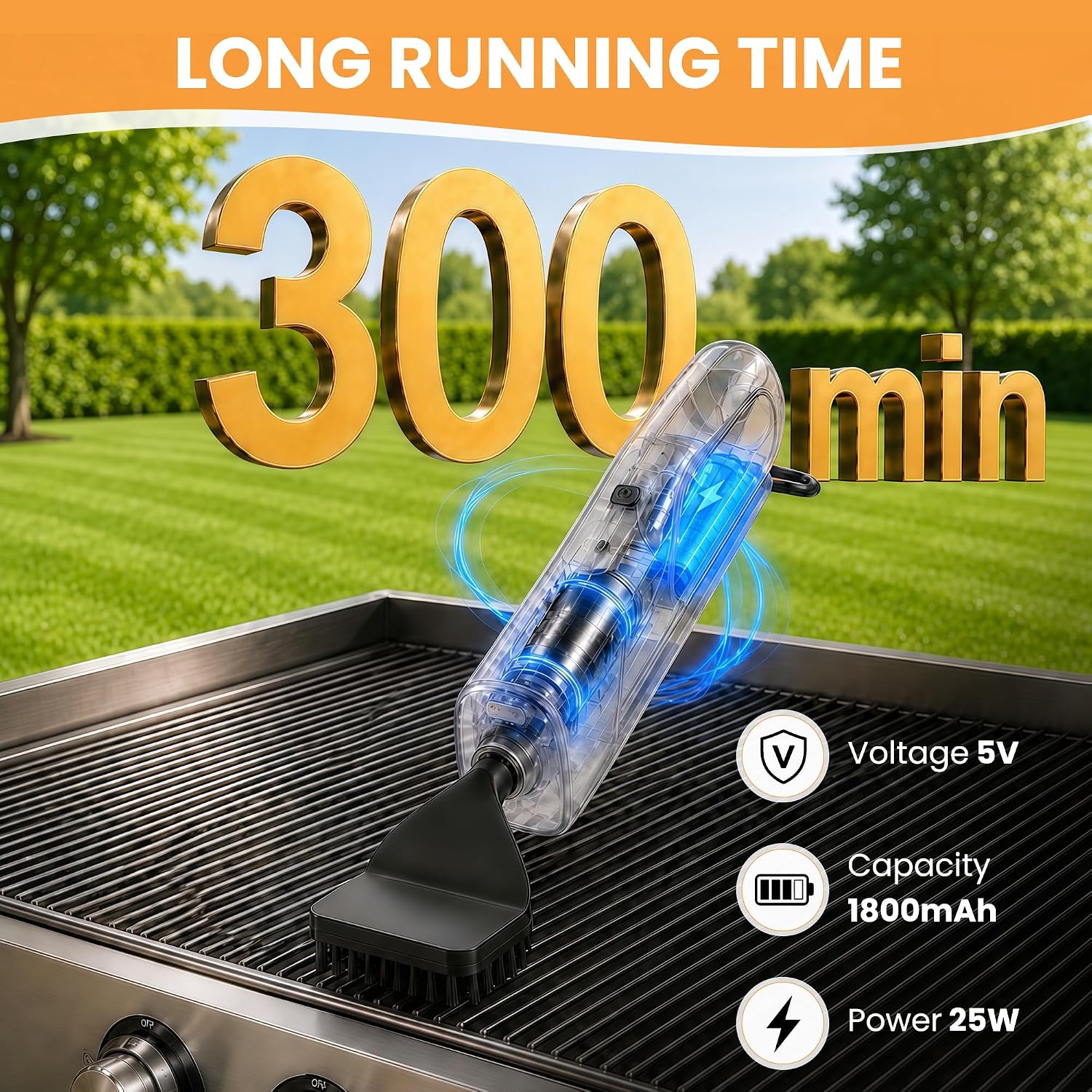 Electric Grill Brush with LED Light, Grill Cleaner for Outdoor Grill（Black）