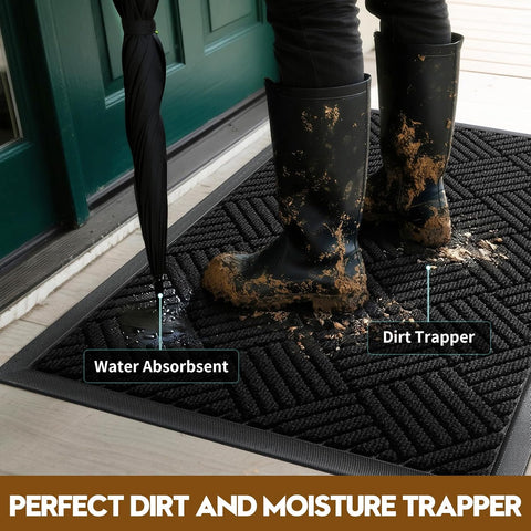 Front Door Mat, Heavy Duty Waterproof Doormat 47.5"x35.5", Black
