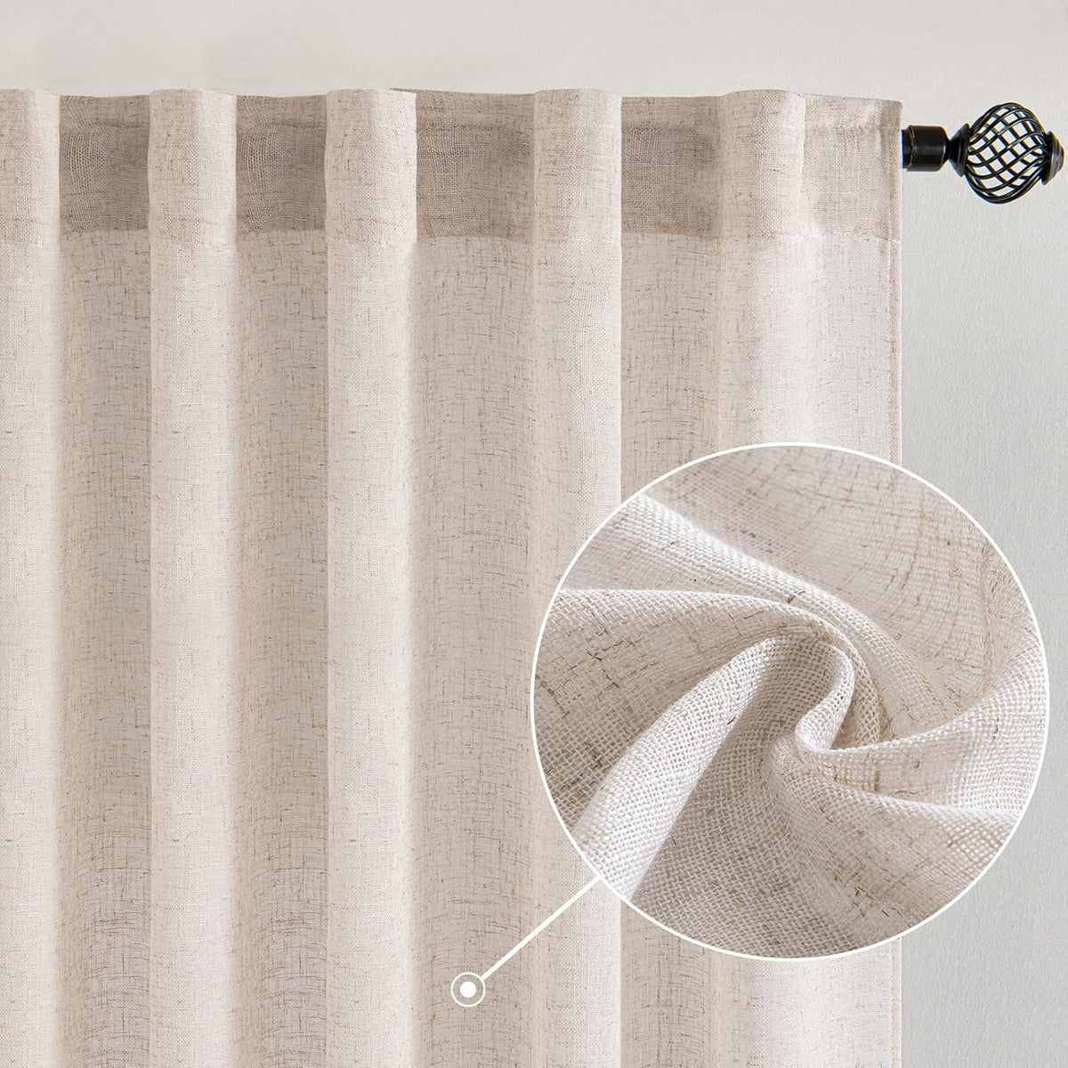 MIULEE Natural White Linen Curtains 52x63 Inch Length 2 Panels for Bedroom