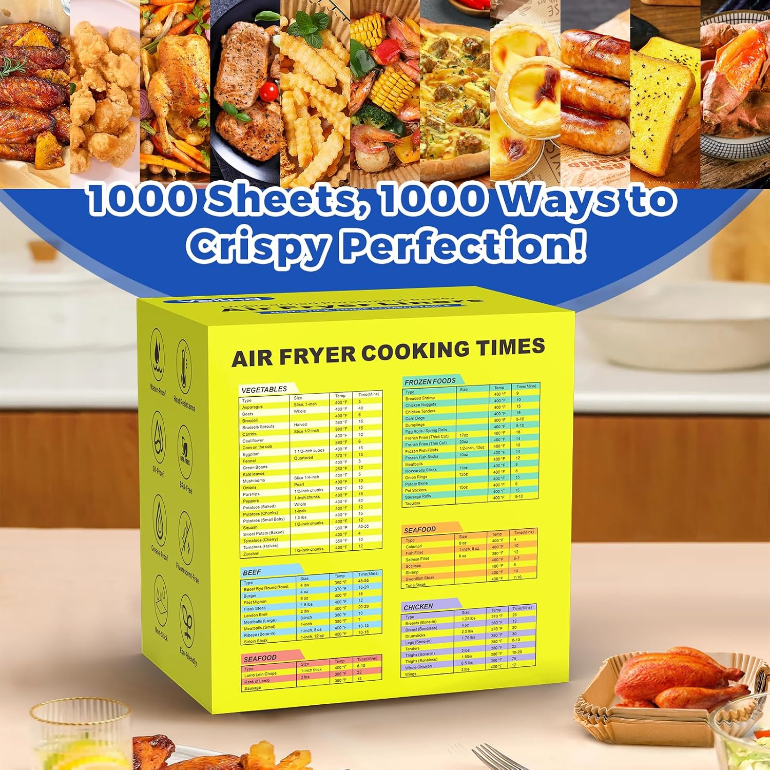 1000Pcs 8" Square Air Fryer Liners Disposable for 5-8 qt, Airfryer Paper