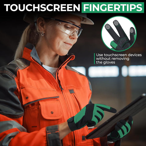 HANDLANDY Work Gloves for Women, Breathable Leather Gardening Glove for Yard Maintenance, Hand Protection with Touch Screen