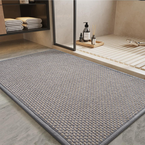 PADOOR-Bath Mat-Super Absorbent Chenille Bathroom Mats-Rubber Backed Bath Mats for Bathroom Non Slip, Easy Clean Bathroom Rugs Front of Bathtub,Shower Room,Sink-17×28, Grey&Beige