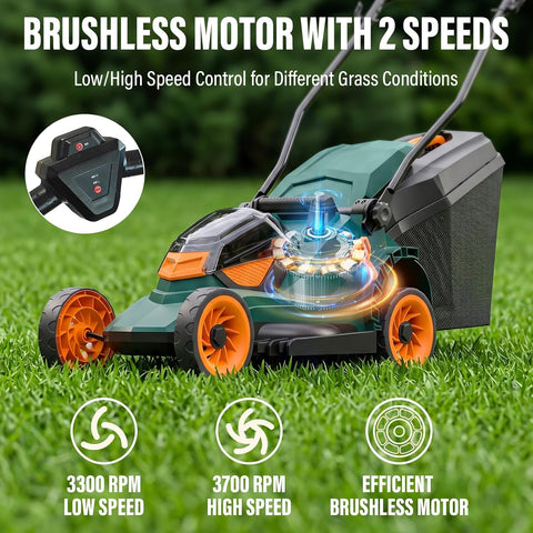 MZK 40V 17-Inch Brushless Lawn Mower, Cordless Push Mower