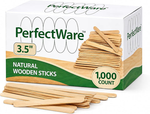 Perfectware 3.5" Wooden Craft Sticks, 1000 Count – Natural Wood Mini Popsicle Sticks for Crafts, DIY Projects, School Activities, Waxing & Small Treats