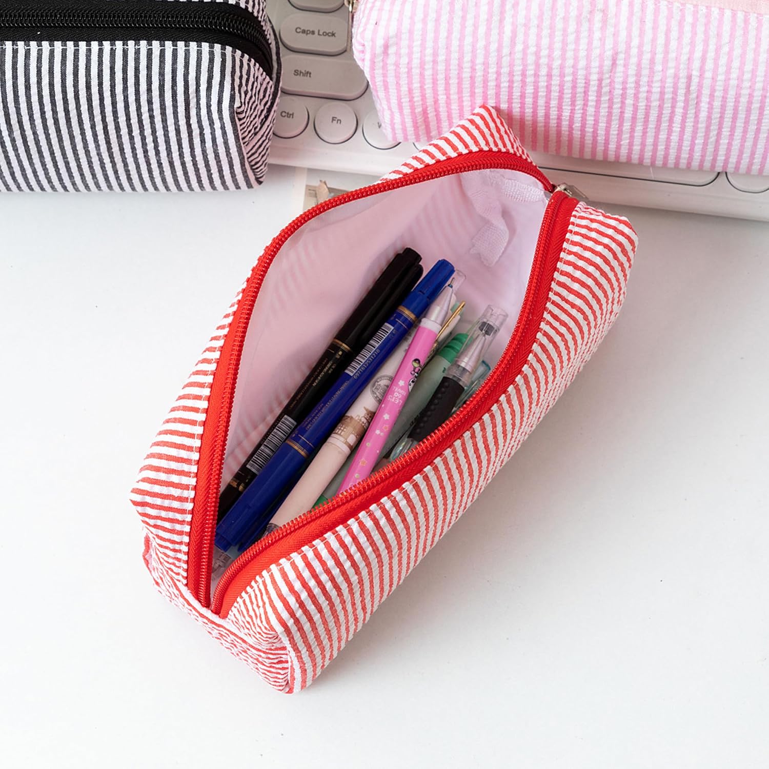 Cute Pencil Case Capacity Pencil Pouch Aesthetic Pen Bag Office Stationery Organizer Simple Sturdy Multifunctional Cosmetic Pouch (Light blue)