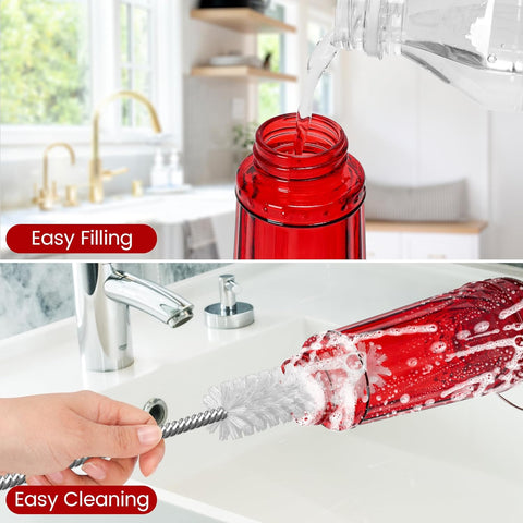 Hummingbird Feeder-14 Ounces，5 Feeding Ports Glass Hummingbird feeders for Outdoors,Wide Mouth for Easy Filling/Cleaning，Hanging for Garden Backyard Decor, Includes Ant Moat (Red，1Pack)