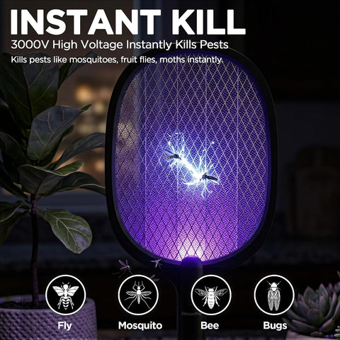 2 Pack Electric Fly Swatter Rechargeable Bug Zapper Racket, Max 4500V-Black