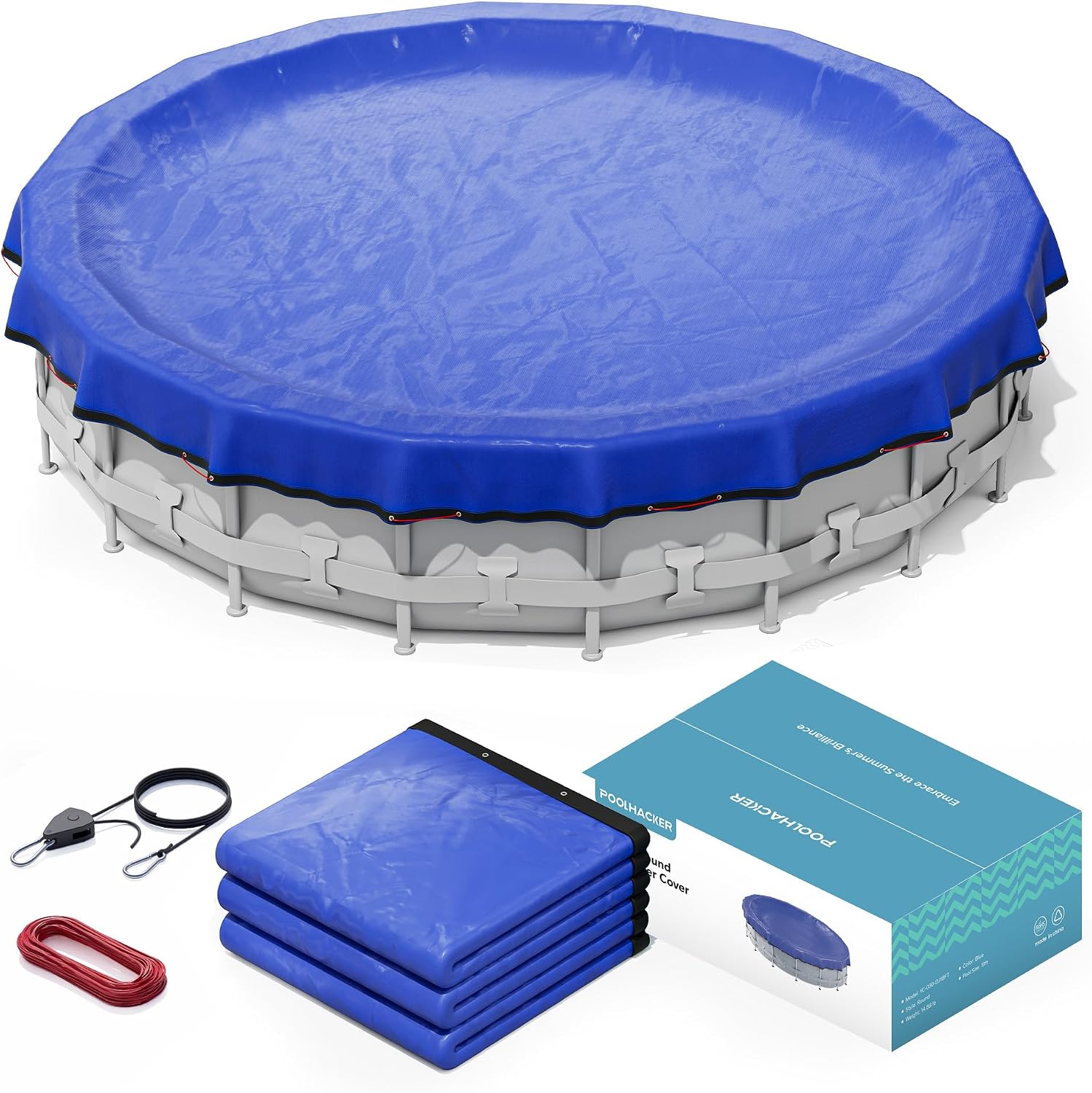 POOLHACKER 2026 Upgrade 24FT Round Winter Pool Cover for Above Ground Pools