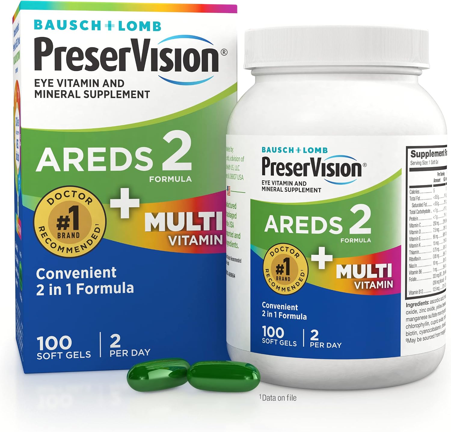 PreserVision AREDS 2 + Multivitamin Eye Vitamins, 100 Softgels | #1 Eye doctor recommended brand1, AREDS 2 formula, lutein, zeaxanthin, zinc, macular support*, 2-in-1 eye health supplement