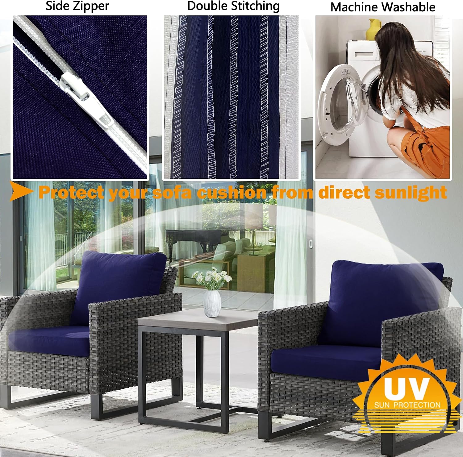 Sqodok Outdoor Cushion Covers 25x27 inch, 2Pack Patio Chair Cushion Covers