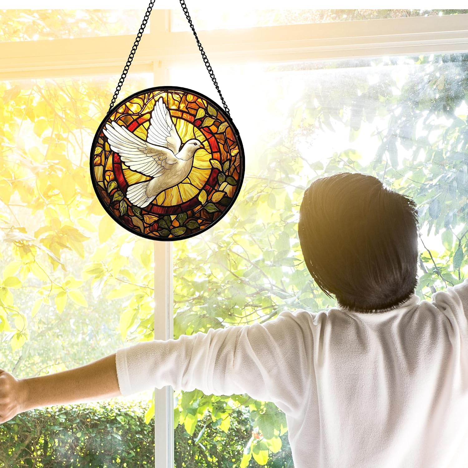 Flying White Dove Stained Glass Window Hanging Suncatcher Gifts 6.3"