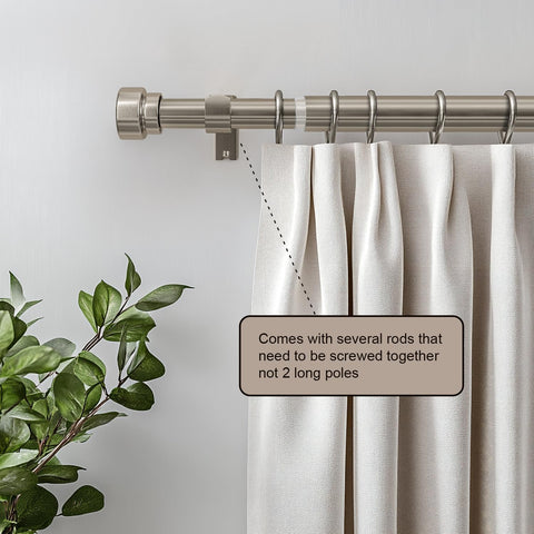 Lootkell 2 Pack Brushed Nickel Curtain Rods for Windows 72-144 Adjustable