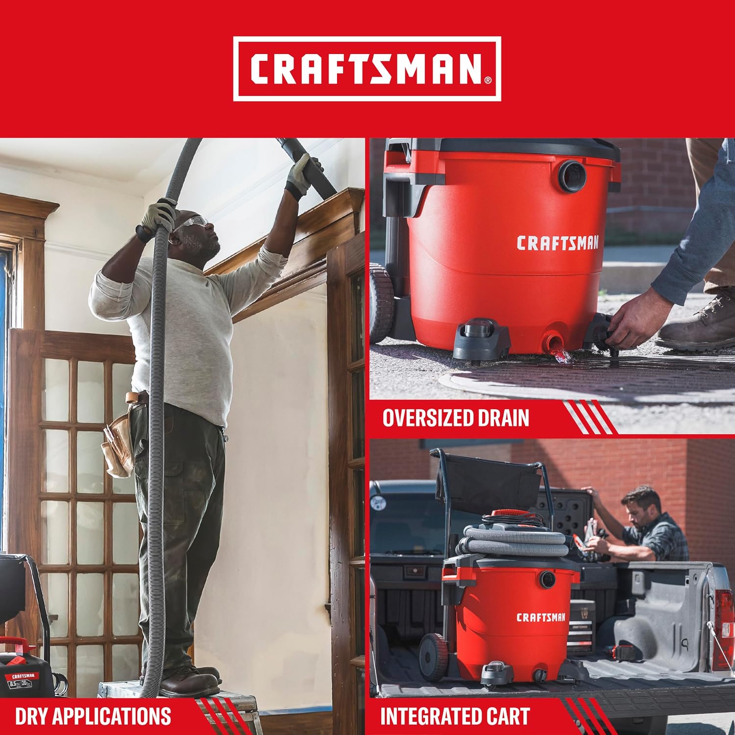 CRAFTSMAN CMXEVBE17656 20 Gallon 6.5 Peak HP Wet Dry Shop Vacuum with Cart
