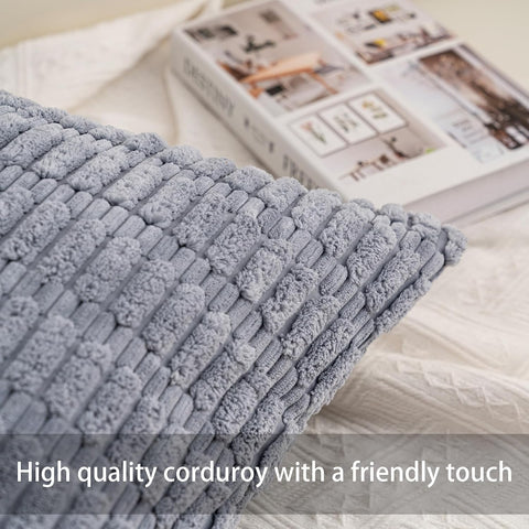 Pack of 2 Corduroy Decorative Throw Pillow Covers 12x24 Inch, Light Grey