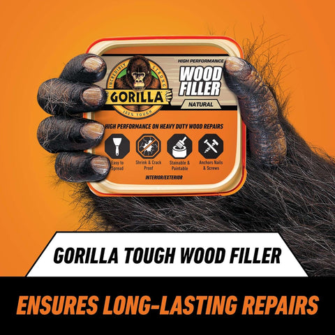 Gorilla All Purpose Wood Filler, Natural Finish, 16 oz Tub, 1-Pack