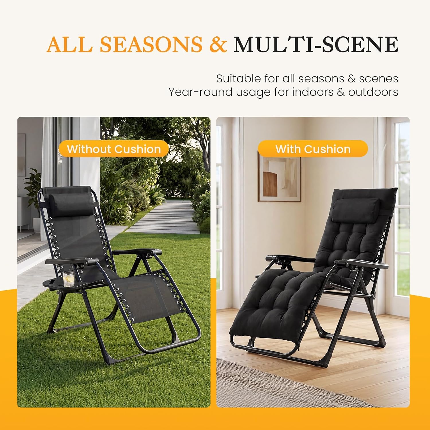 NEWBULIG Zero Gravity Chair, Folding Patio Recliner with Cup Holder Trays