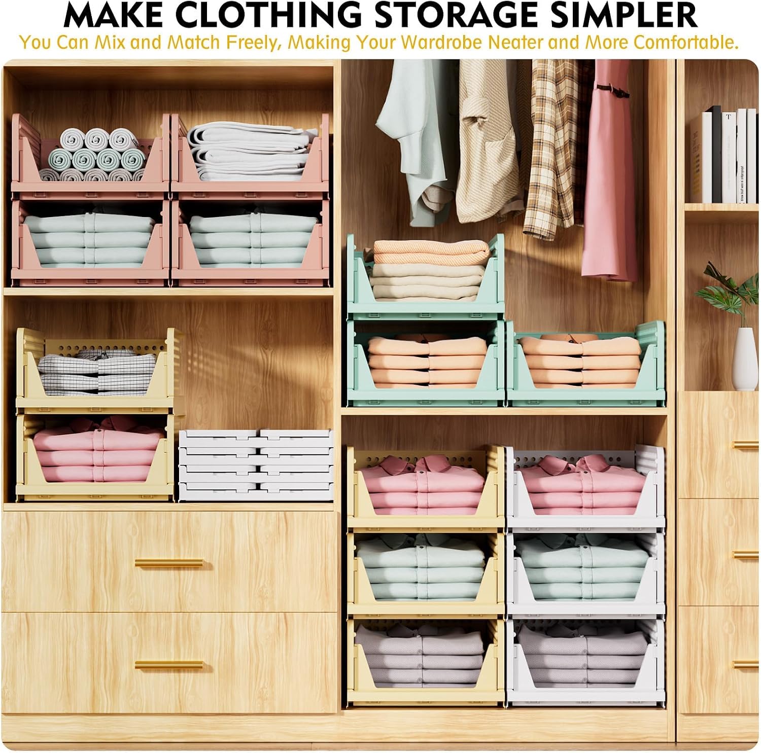 Upgraded Closet Organizers and Storage, Stackable Closet Organizer Basket