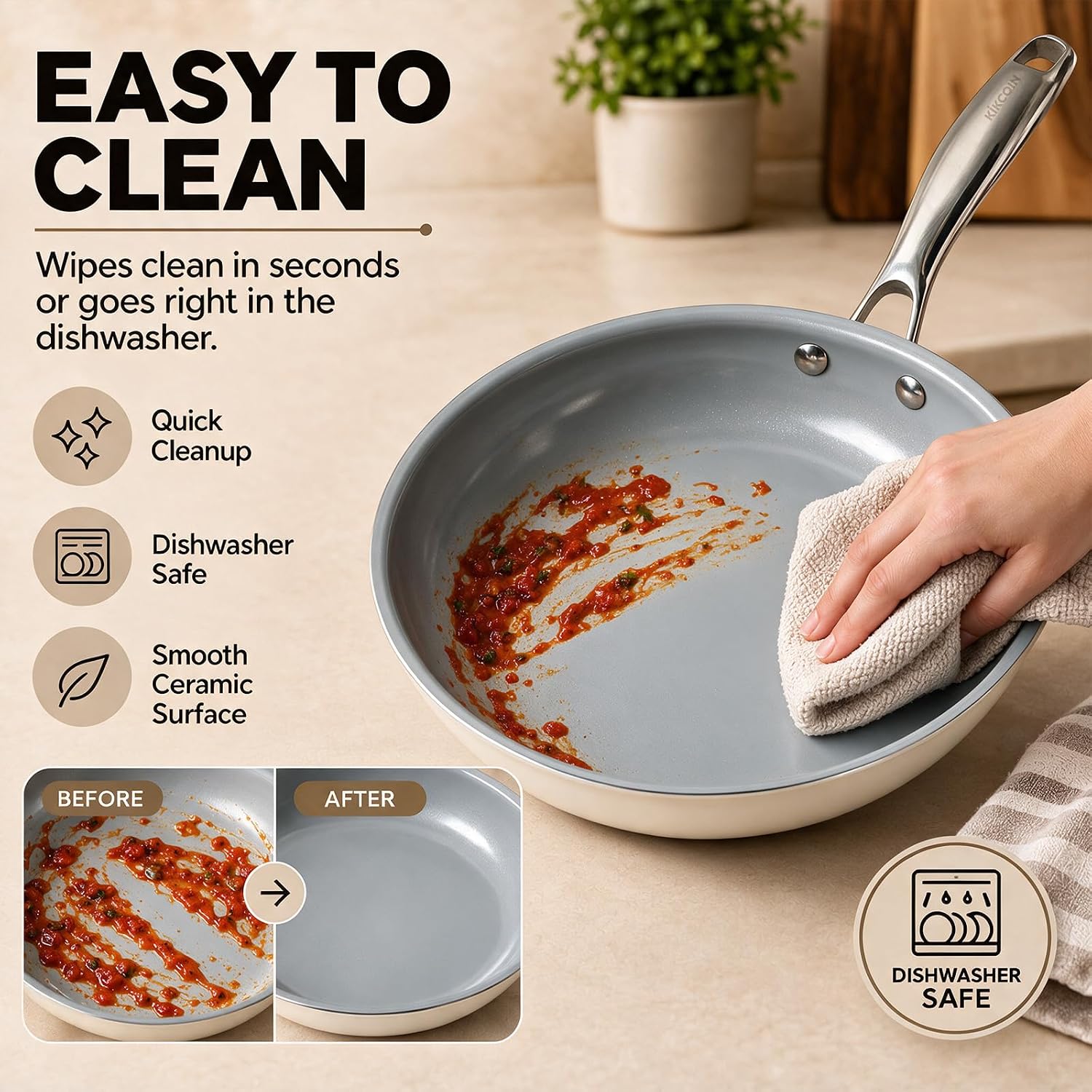 Kikcoin Ceramic Nonstick Frying Pans Set, 3 Piece Skillets (8"+9.5"+11")