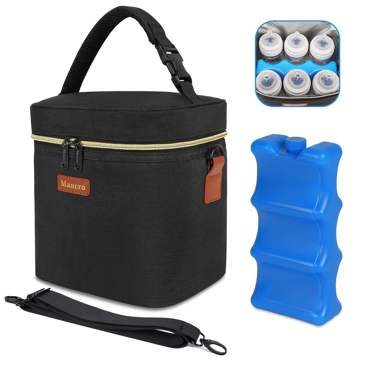 Mancro Breastmilk Cooler Bag with Ice Pack Fits 6 Baby Bottle Up to 9 Ounce