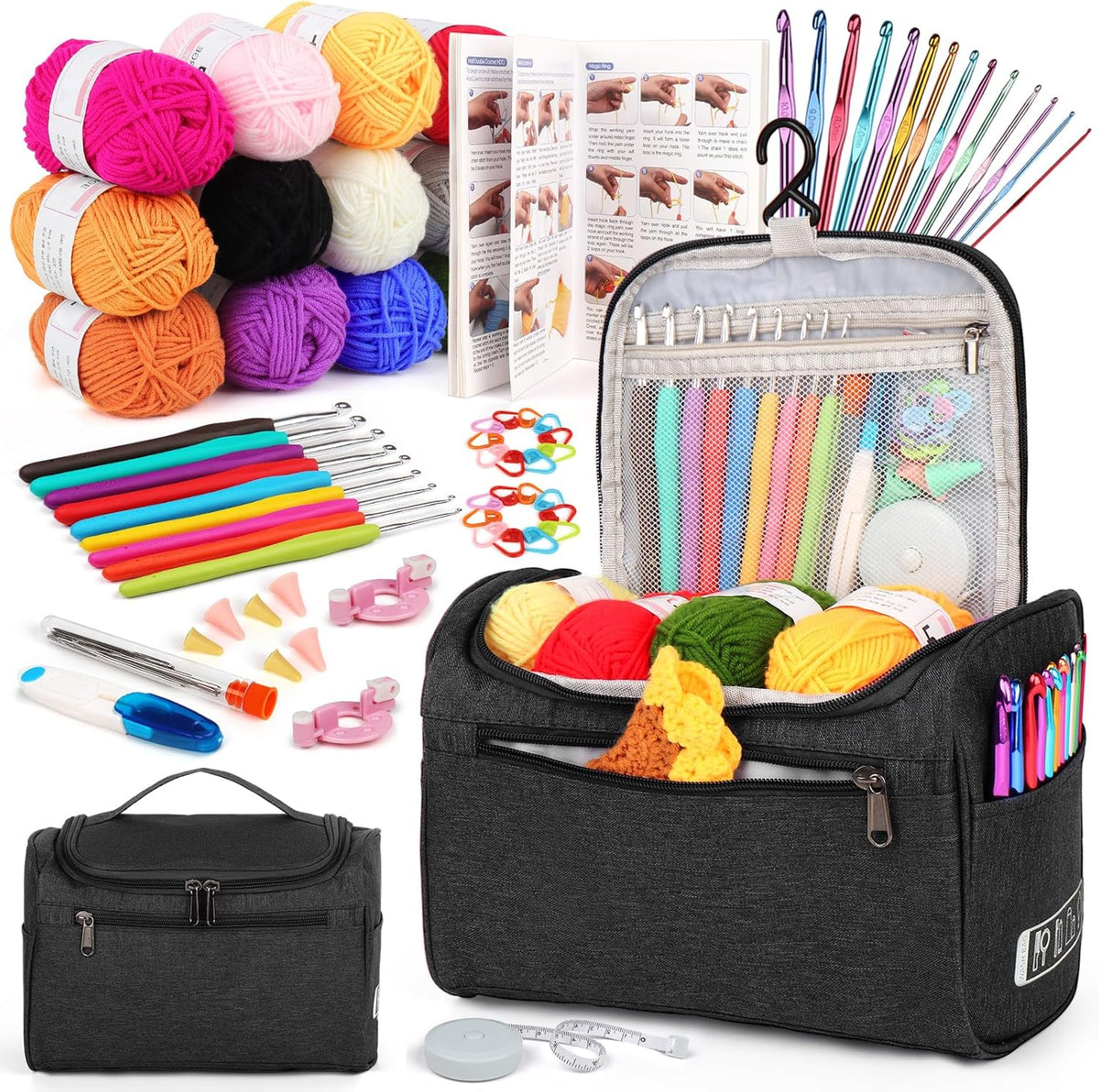 Aeelike Crochet Kits for Beginners Adults Kids, Complete Crochet Set, Black