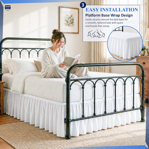 Ruffled Bed Skirt Twin 21-Inch Drop with Split Corners, White