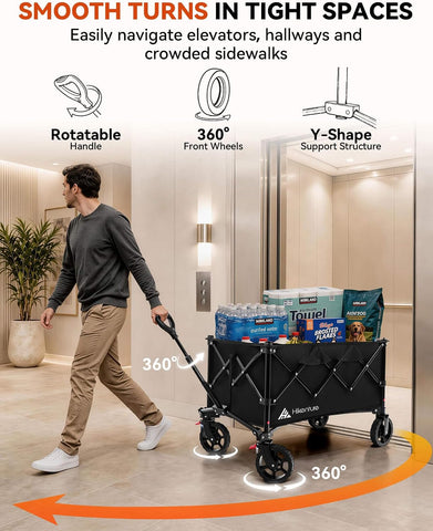 Hikenture Wagons Carts Foldable 330LBS, Heavy Duty Collapsible Wagon