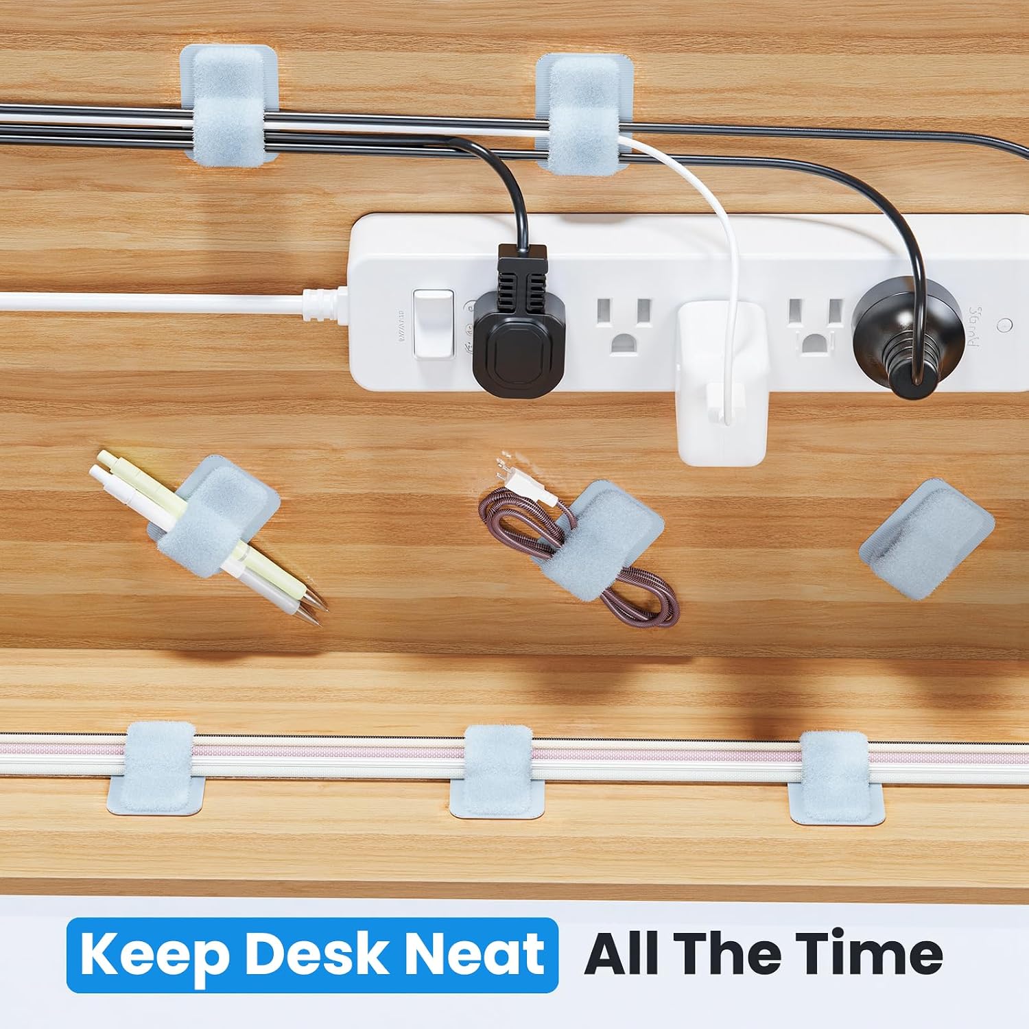 Cable Management Under Desk, Enhanced up to 15 Cord Organizer20 Pair